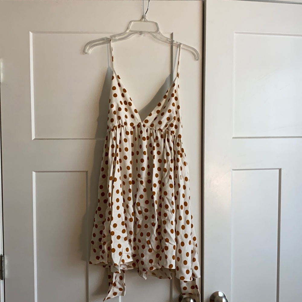 Zara White and Brown Polka Dot Dress